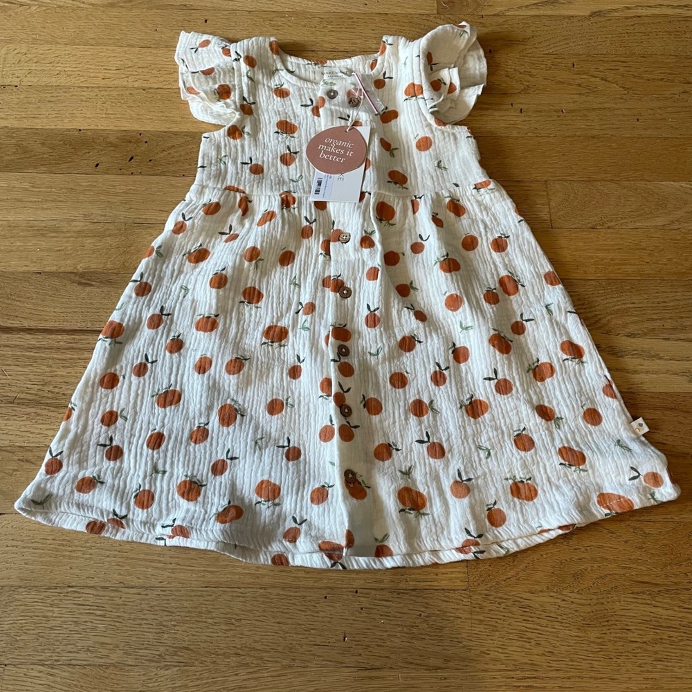 Makemake Girls Dress Organic Cotton Peach Print Summer Party Cottagecore NWT 4-5